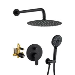 3-Spray Patterns With 2.5 GPM 10 In. Wall Mount Shower System Set Dual Shower Heads With Handheld Spray In Matte Black