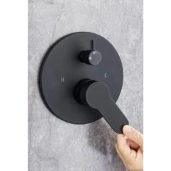 3-Spray Patterns With 2.5 GPM 10 In. Wall Mount Shower System Set Dual Shower Heads With Handheld Spray In Matte Black -Tahanbath matte black dual shower heads w1194 d96202h zq 66 1000