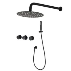 2 Spray Wall Mount Full Rain Shower Faucet With Hand Shower In Matte Black 2.8 Gallons Per Minute