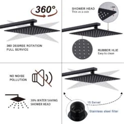 Single Handle 1-Spray Shower Faucet 1.5 GPM Shower Combo Set With 360 Swivel In Matte Black -Tahanbath matte black dual shower heads x dr l 8002b fa 1000