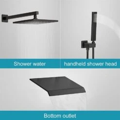 Single Handle 1-Spray Rainfall Shower Head, Handheld Shower Faucet 2 GPM With Adjustable Heads In Matte Black -Tahanbath matte black dual shower heads x dr l 8004bg 76 1000