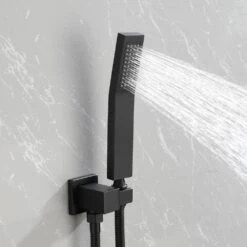 2-Spray Patterns Square Wall Mount Rain Dual Shower Heads With Hand Shower 1.5 Gpm In Matte Black -Tahanbath matte black dual shower heads x nk0736 44 1000