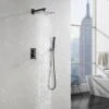 2-Spray Patterns Square Wall Mount Rain Dual Shower Heads With Hand Shower 1.5 Gpm In Matte Black