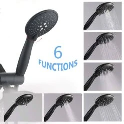 6-Spray Single Handle 7 Function Rain Shower Head With Handheld Shower In Matte Black 1.8 Gallons Per Minute -Tahanbath matte black dual shower heads x w1219 w43747 1f 1000