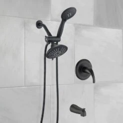 6-Spray Single Handle 7 Function Rain Shower Head With Handheld Shower In Matte Black 1.8 Gallons Per Minute -Tahanbath matte black dual shower heads x w1219 w43747 31 1000