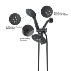 6-Spray Single Handle 7 Function Rain Shower Head With Handheld Shower In Matte Black 1.8 Gallons Per Minute -Tahanbath matte black dual shower heads x w1219 w43747 4f 1000