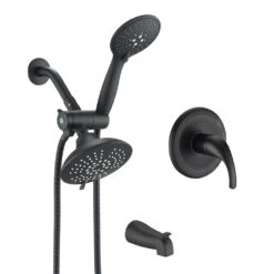 6-Spray Single Handle 7 Function Rain Shower Head With Handheld Shower In Matte Black 1.8 Gallons Per Minute