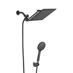 6 Spray Patterns Wall Mount Dual Shower Head And Handheld Shower Head With 2-Way Diverter In Matte Black