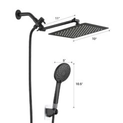 6 Spray Patterns Wall Mount Dual Shower Head And Handheld Shower Head With 2-Way Diverter In Matte Black -Tahanbath matte black dual shower heads x w1219 w60165 76 1000