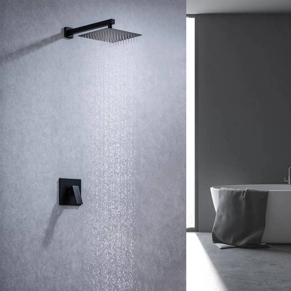 1-Spray Patterns With 2.5 GPM 10 In. Wall Mount Rain Fixed Shower Head In Matte Black (Valve Included) 2 1-Spray Patterns With 2.5 GPM 10 In. Wall Mount Rain Fixed Shower Head In Matte Black (Valve Included) - Image 2