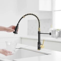 Single-Handle Pull Down Sprayer Kitchen Faucet, Modern High-Arc Pull Out Kitchen Sink Faucet In Black With Matte Black -Tahanbath matte black gold tahanbath pull down kitchen faucets y xy 189 33bg 45 us 44 1000