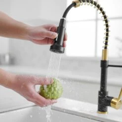 Single-Handle Pull Down Sprayer Kitchen Faucet, Modern High-Arc Pull Out Kitchen Sink Faucet In Black With Matte Black -Tahanbath matte black gold tahanbath pull down kitchen faucets y xy 189 33bg 45 us 4f 1000