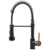 Single-Handle Deck Mount Pull Down Sprayer Kitchen Faucet With LED In Matte Black Mix Rose Gold