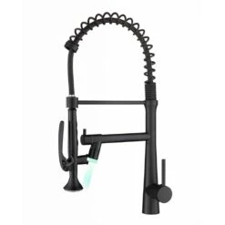 Single Handle Deck Mount Pull Down Sprayer Kitchen Faucet With LED In Matte Black