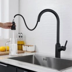 Single Handle Pull Down Sprayer Kitchen Faucet Modern Kitchen Sink Faucet In Matte Black -Tahanbath matte black pull down kitchen faucets x nk0607 44 1000