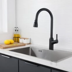 Single Handle Pull Down Sprayer Kitchen Faucet Modern Kitchen Sink Faucet In Matte Black -Tahanbath matte black pull down kitchen faucets x nk0607 fa 1000