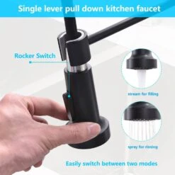 Single-Handle Touchless Sensor Pull Down Sprayer Kitchen Faucet In Matte Black 16 Single-Handle Touchless Sensor Pull Down Sprayer Kitchen Faucet In Matte Black -Tahanbath matte black pull down kitchen faucets xy is2252b q 76 1000