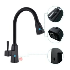 Single Handle Touchless Pull Down Sprayer Kitchen Faucet In Matte Black -Tahanbath matte black pull down kitchen faucets xy is2254b q c3 1000