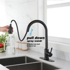 Single-Handle Touch High Arc Stainless Steel Pull Out Sprayer Kitchen Faucet In Matte Black -Tahanbath matte black pull out kitchen faucets d0102hpitdy kxc 4f 1000
