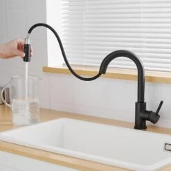 Single Handle Pull Out Sprayer Single Deckplate Hole Bar Cantilever Faucet In Matte Black -Tahanbath matte black pull out kitchen faucets x xy 1300 33b ss us 44 1000