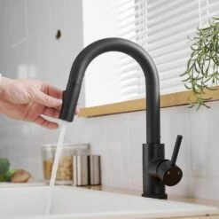 Single Handle Pull Out Sprayer Single Deckplate Hole Bar Cantilever Faucet In Matte Black -Tahanbath matte black pull out kitchen faucets x xy 1300 33b ss us fa 1000