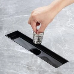 2.75 In. W X 12 In. D Stainless Steel Decorative Drain Cover With Matte Black -Tahanbath matte black shower drains q pzz 7006h 12 4f 1000