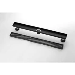 28 Inch Shower Linear Drain, With Removable Capsule Pattern Grate, Black Include Adjustable Feet, Hair Strainer -Tahanbath matte black shower drains z w92891559 1f 1000