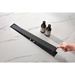24 Inches Linear Shower Drain With Removable Cover, 304 Stainless Shower Drain Included Hair Strainer And Leveling Feet -Tahanbath matte black shower drains z w92891729 44 1000