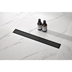24 Inches Linear Shower Drain With Removable Cover, 304 Stainless Shower Drain Included Hair Strainer And Leveling Feet -Tahanbath matte black shower drains z w92891729 fa 1000