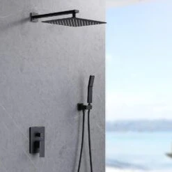 Single-Handle 2-Spray Patterns Rainfall Rectangle Dual Shower Head In Matte Black (Valve Included) -Tahanbath matte black shower faucets dr l 8003b kxc 31 1000