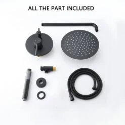 2-Handle 1-Spray Round Faucet With 10 In. Rain Shower Headand Handheld Shower Head Set In Matte Black -Tahanbath matte black shower faucets ms a3584 mb kxc 76 1000