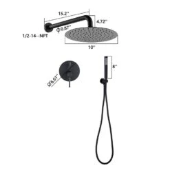 2-Handle 1-Spray Round Faucet With 10 In. Rain Shower Headand Handheld Shower Head Set In Matte Black -Tahanbath matte black shower faucets ms a3584 mb kxc c3 1000