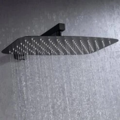 Rainfall 12 In. Square Shower Head Combo Set With Rough-in Valve Body And Trim Included In Matte Black -Tahanbath matte black shower faucets w1194 d97202h kxc 1f 1000