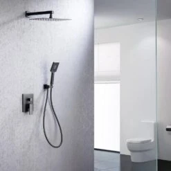 Rainfall 12 In. Square Shower Head Combo Set With Rough-in Valve Body And Trim Included In Matte Black -Tahanbath matte black shower faucets w1194 d97202h kxc 31 1000