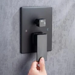 Rainfall 12 In. Square Shower Head Combo Set With Rough-in Valve Body And Trim Included In Matte Black -Tahanbath matte black shower faucets w1194 d97202h kxc 4f 1000