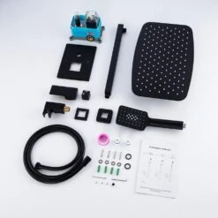 Rainfall 12 In. Square Shower Head Combo Set With Rough-in Valve Body And Trim Included In Matte Black -Tahanbath matte black shower faucets w1194 d97202h kxc 76 1000