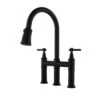 Single Handle Bridge Kitchen Faucet With Pull-Down Sprayhead In Spot In Matte Black