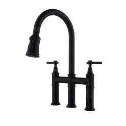 Single Handle Bridge Kitchen Faucet With Pull-Down Sprayhead In Spot In Matte Black
