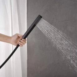 Single Handle Free Standing Waterfall Tub Filler Bathroom Tub Faucet With Handheld Shower In Matte Black -Tahanbath matte black tahanbath claw foot tub faucets ms ab512mb kxc 44 1000