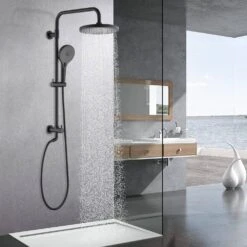 2-Handle Claw Foot Tub Faucet With 8" Rainfall Shower Head Shower System 3-Setting Handheld Sprayer In. Matte Black -Tahanbath matte black tahanbath claw foot tub faucets z w121991682 44 1000