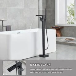 Single-Handle Free Standing Claw Foot Freestanding Tub Faucet With Handheld Shower In. Matte Black -Tahanbath matte black tahanbath claw foot tub faucets zk ct msab512mb 1f 1000