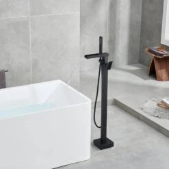 Single-Handle Free Standing Claw Foot Freestanding Tub Faucet With Handheld Shower In. Matte Black -Tahanbath matte black tahanbath claw foot tub faucets zk ct msab512mb 76 1000