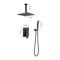1-Spray 12 In. Dual Rain Shower Head Systems Wall Mounted Shower 2.5 GPM In Matte Black -Tahanbath matte black tahanbath dual shower heads y w2287 140922 76 1000