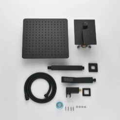 1-Spray 16 In. Dual Shower Head System Ceiling Mounted Shower 2.5 GPM In Matte Black -Tahanbath matte black tahanbath dual shower heads y w2287 141066 1f 1000