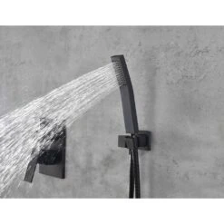1-Spray 16 In. Dual Shower Head System Ceiling Mounted Shower 2.5 GPM In Matte Black -Tahanbath matte black tahanbath dual shower heads y w2287 141066 31 1000