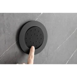 1-Spray Dual Shower System 2.5 GPM With Shower Head,Hand Shower, Slide Bar Bodysprays In Matte Black -Tahanbath matte black tahanbath dual shower heads y w2287 141182 1f 1000