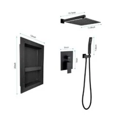 2-Spray Shower System With Rain Shower Head, Hand Shower Head, Water Control Valve, Shower Bracket, Hose And Niche 12 2-Spray Shower System With Rain Shower Head, Hand Shower Head, Water Control Valve, Shower Bracket, Hose And Niche -Tahanbath matte black tahanbath dual shower heads y w2287 141510 44 1000