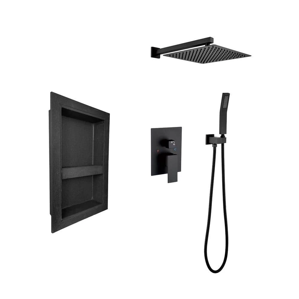 2-Spray Shower System With Rain Shower Head, Hand Shower Head, Water Control Valve, Shower Bracket, Hose And Niche 1 2-Spray Shower System With Rain Shower Head, Hand Shower Head, Water Control Valve, Shower Bracket, Hose And Niche