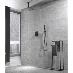 1-Spray Patterns Shower Head With Dual Ceiling Mount1.5 GPM In Matte Black -Tahanbath matte black tahanbath dual shower heads y w92850261 31 1000