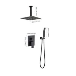 1-Spray Patterns Shower Head With Dual Ceiling Mount1.5 GPM In Matte Black -Tahanbath matte black tahanbath dual shower heads y w92850261 fa 1000